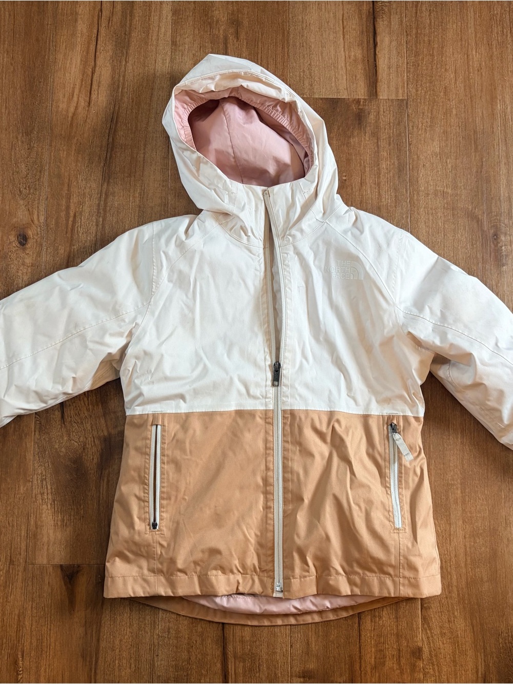 Girls North Face 3-in-1 Hooded Ski Jacket - Ivory & Camel